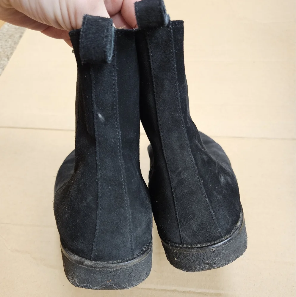 ORO Los Angeles The Alicante Crepe Calf Suede Leather Chelsea Boots Black Sz 10